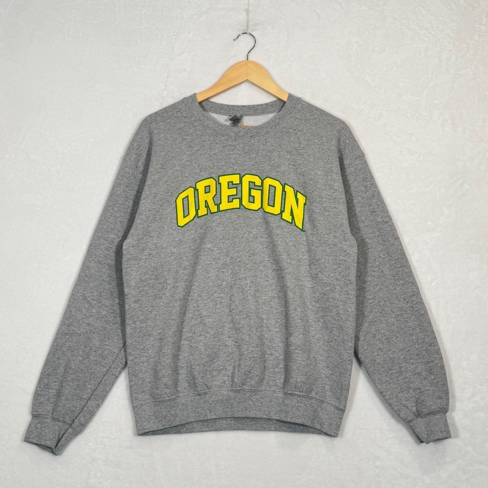 Gildan Gray Oregon Ducks Graphic Crewneck Sweatshirt Medium